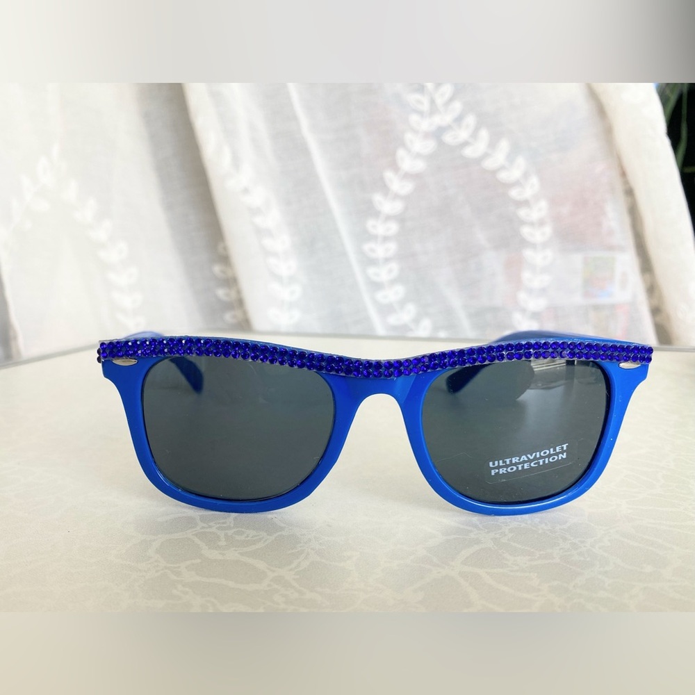 Womans Blue Crystal Rhinestone Sunglasses